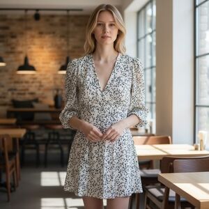 La Mania Women's‎ Sz 2 Floral Prairie 3/4 Sleeve Mini Dress Victorian